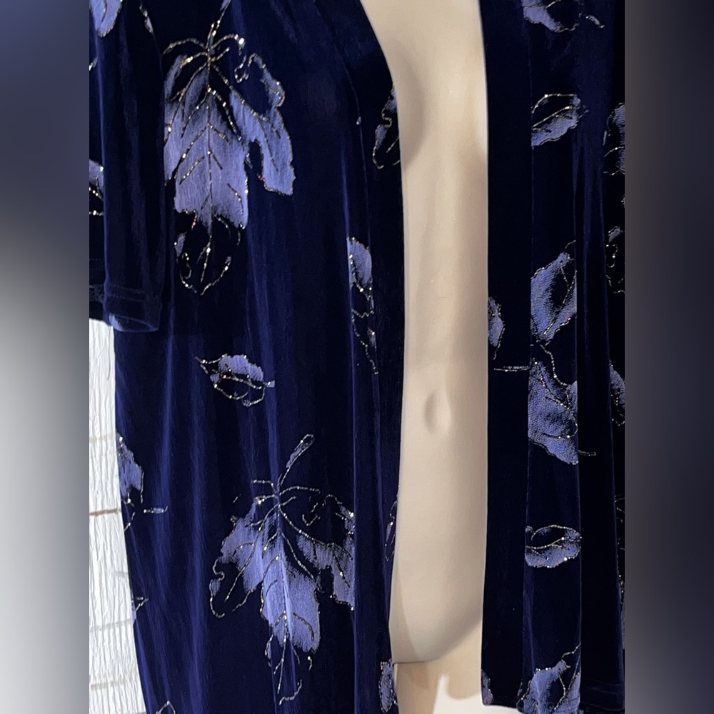 Ladies R & M RICHARDS navy and blue floral short sleeved cardigan dressy church - Picture 2 of 14